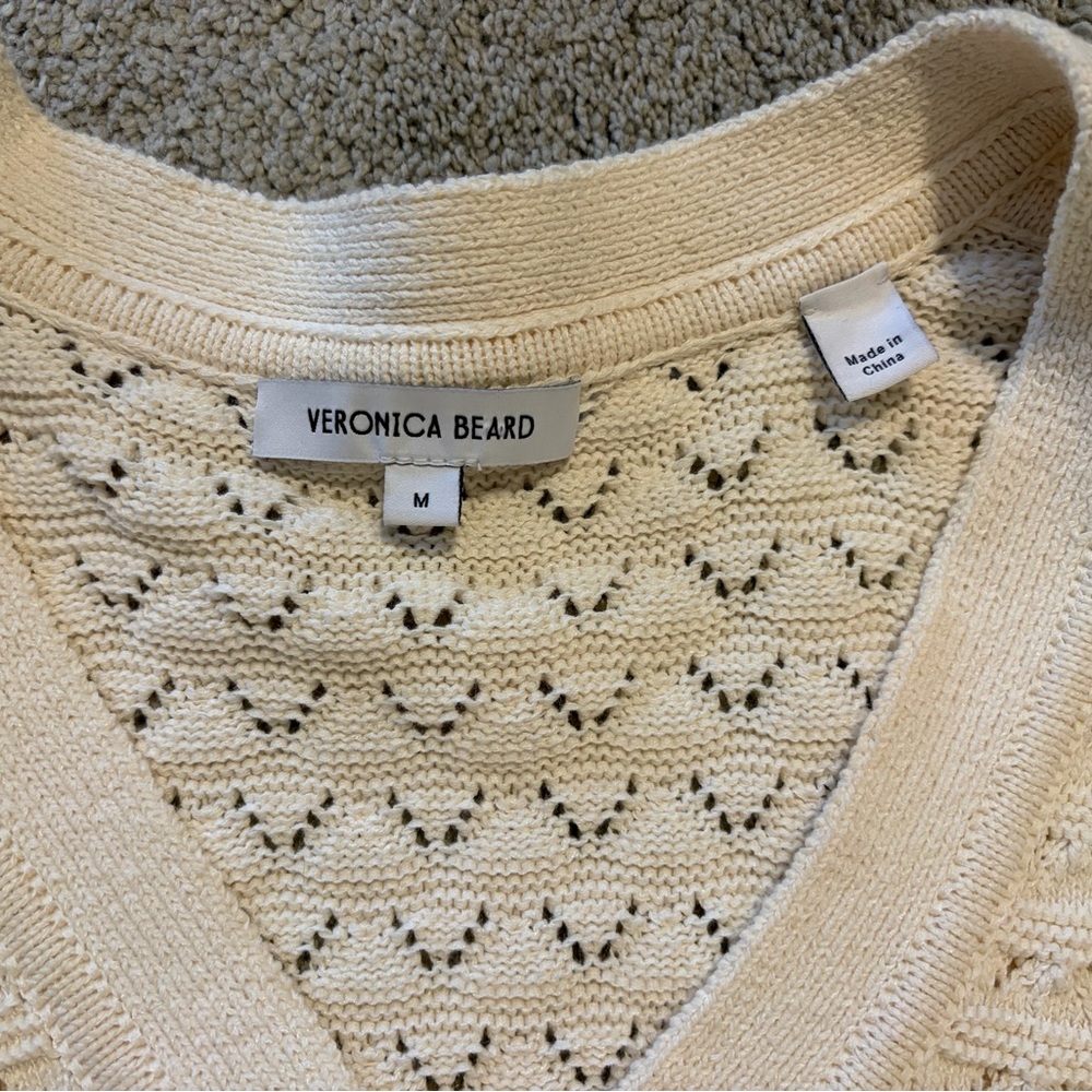 Veronica Beard Cream V-Neck Sweater - Picture 4 of 5